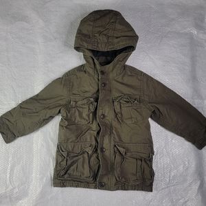 Baby Gap Jacket Toddler 5t Military Style Green Cotton Hood Zipper & Buttons
